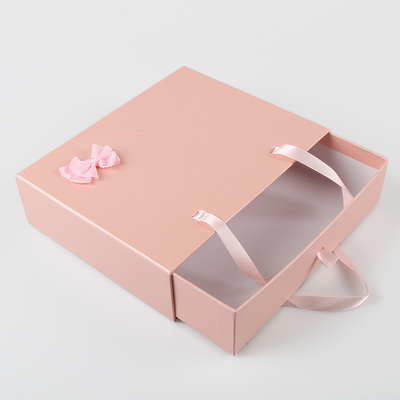 Tiroir portatif de cadeau de boîte à la mode rose faite sur commande d'emballage avec le ruban