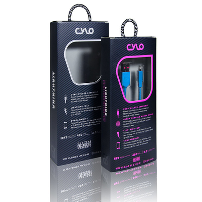 Boîte faite sur commande transparente de luxe d'emballage de câble d'USB de logo de boîte de fenêtre avec la poignée
