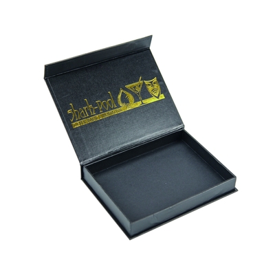 Eco-friendly Logo imprimé sur mesure Or Emballage à température chaude Boîte cadeau noire Avec couvercle magnétique