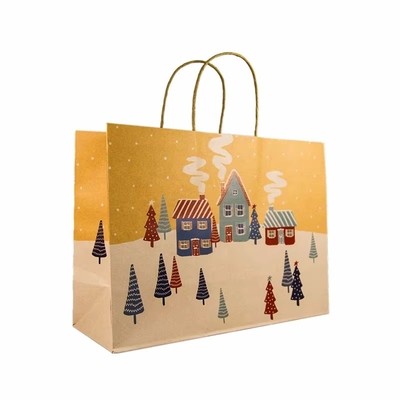 Logo personnalisé Sac en papier Kraft avec poignée Sac en papier cadeau de Noël