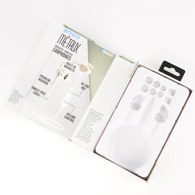 Emballage personnalisé Boîte de papier pour écouteurs Bluetooth câblés avec plateau à crochets et ampoules