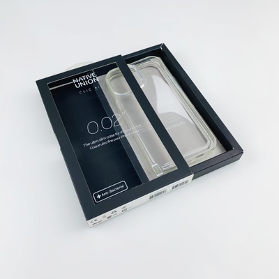 Boîte en papier à coffre coulissante noire personnalisée avec fenêtre transparente pour boîtier téléphonique