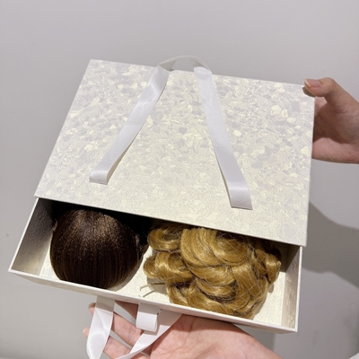 Boîte cadeau coulissante rigide texturée 3D de luxe personnalisée pour les extensions de cheveux humains Perruques Boîtes de papier Emballage