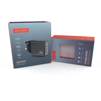Boîte d'emballage en carton rigide personnalisée pour chargeur mobile à clapet, câble de données magnétique, adaptateur USB, boîte en papier avec fenêtre transparente